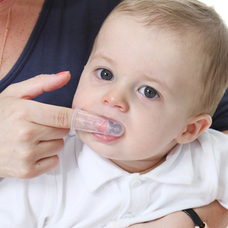 BabyOno Δαχτυλική οδοντόβουρτσα Διάφανη Ροζ