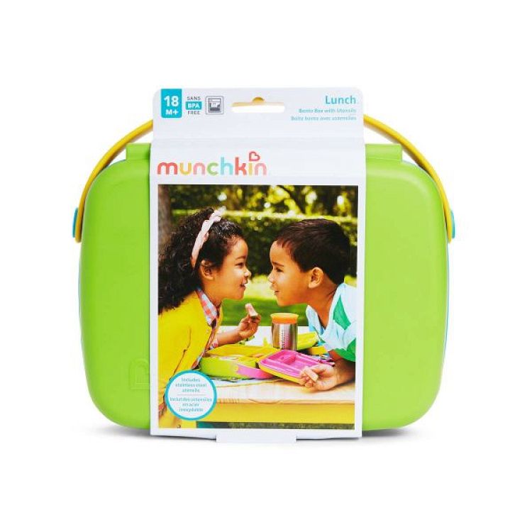 Munchkin Bento Box Πράσινο Μπλε Φαγητοδοχείο Με Καπάκι + Πιρούνι + Κουτάλι