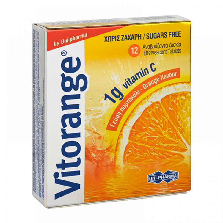 Uni-Pharma Vitorange 1g Vitamin C Συμπλήρωμα Διατροφής με Βιταμίνη C για Αυξηση Ενέργειας & Ενίσχυση Ανοσοποιητικού - Χωρίς Ζάχαρη, 12eff.tabs