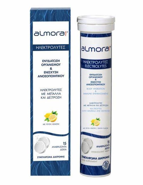 Almora Plus Electrolytes Body Hydration & Immune Enchancement Συμπλήρωμα Διατροφής Ηλεκτρολύτες για Ενυδάτωση Οργανισμού & Ενίσχυση Ανοσοποιητικού με Μέταλλα & Δεξτρόζη με Γεύση Λεμόνι 15 Αναβράζοντα Δισκία
