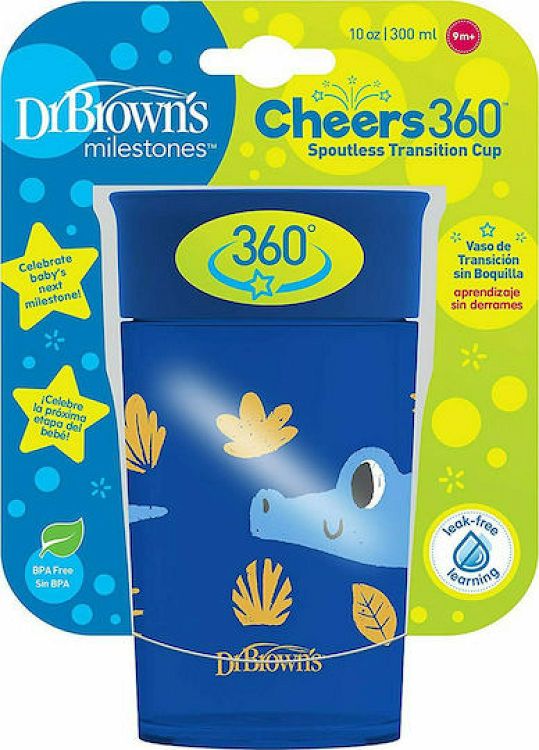 Dr. Brown's Παιδικό Ποτηράκι "Cheers 360° " από Πλαστικό Μπλε 300ml για 9m+