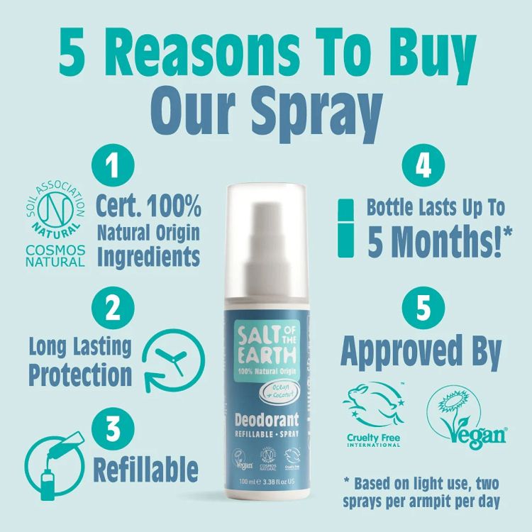 Salt of the Earth Ocean & Coconut Vegan Αποσμητικό, Επαναγεμιζόμενο Spray 100ml