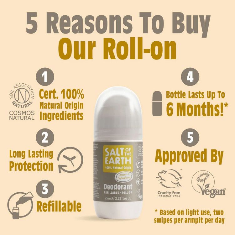 Salt of the Earth Amber & Sandalwood Vegan Αποσμητικό, Επαναγεμιζόμενο Roll-On 75ml