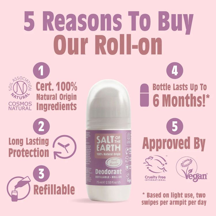 Salt of the Earth Peony & Blossom Vegan Αποσμητικό, Επαναγεμιζόμενο Roll-On 75ml