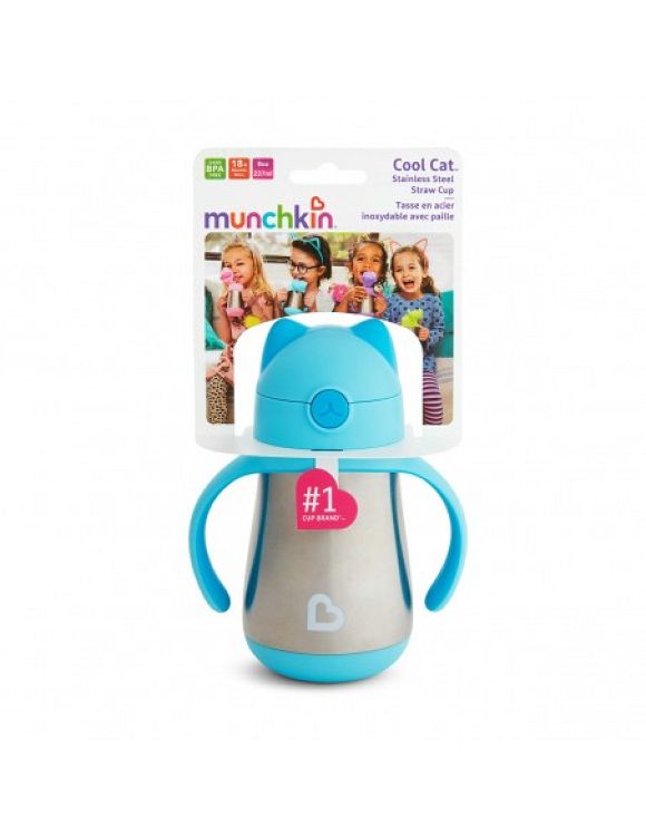 Munchkin – Cool Cat Ανοξείδωτο Θερμός με Καλαμάκι 18m+ 237ml Μπλε