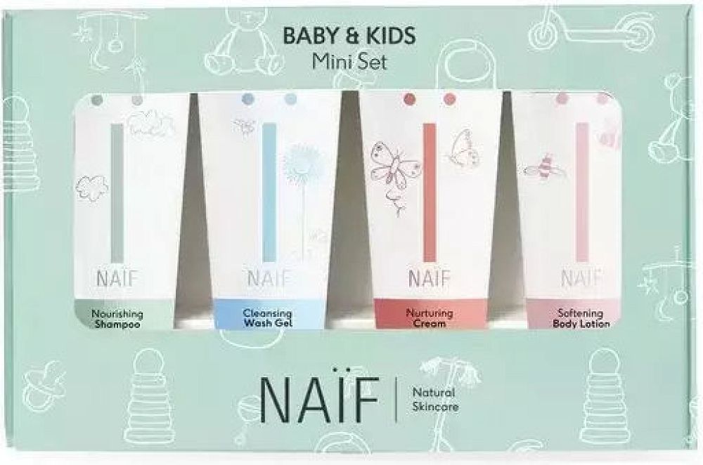 Naïf Natural Skincare Απαλυντικό Γαλάκτωμα για το Σώμα 15ml + Θρεπτικό Σαμπουάν για Μαλλιά και το Δέρμα του Τριχωτού της Κεφαλής 15ml + Gel Πλυσίματος για Παιδιά 15ml + Περιποιητική Κρέμα για Παιδιά 15ml 4τμχ