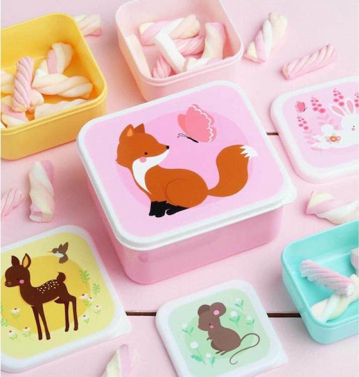 A little lovely company Σετ 4 δοχεία φαγητού Lunch & Snack Box Forest Friends Pink