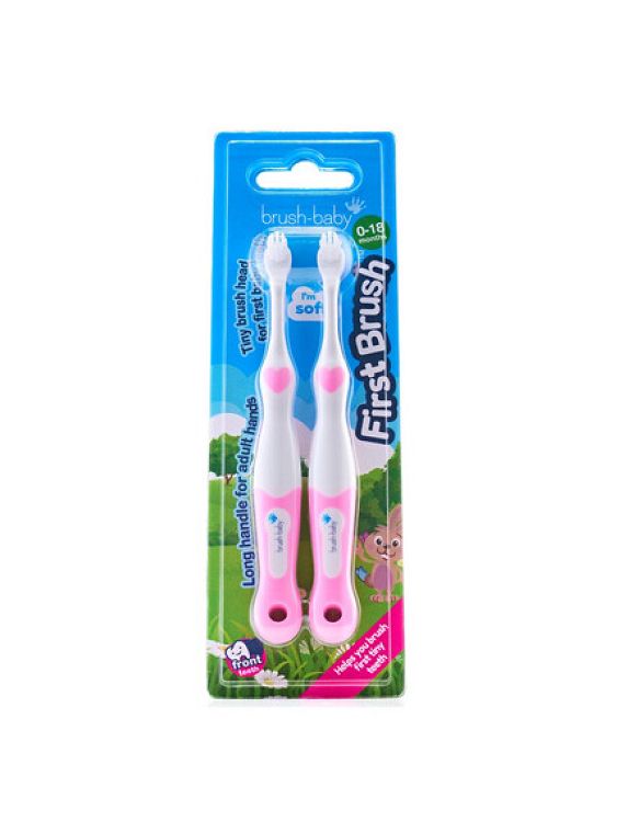 Brush-Baby Η πρώτη μου οδοντόβουρτσα 0-18 μηνών (διπλή συσκευασία)-Pink