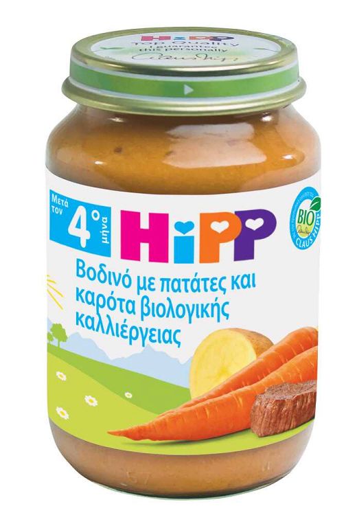 Hipp Βρεφικό Γεύμα Βοδινό Με Πατάτες & Καρότα Βιολογικής Καλλιέργειας 5m+ 190gr χωρίς Γλουτένη
