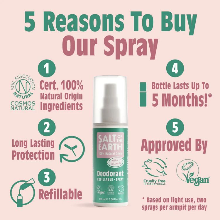 Salt of the Earth Melon & Cucumber Vegan Αποσμητικό, Επαναγεμιζόμενο Spray 100ml