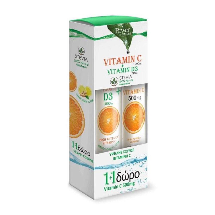 Power Health Vitamin C 1000mg + D3 1000iu Stevia 24s + Δώρο Vit C 500mg 20s