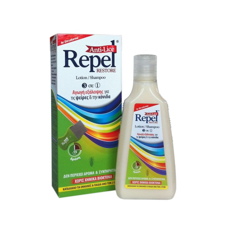 UNI-PHARMA Repel Anti-lice Restore Lotion/Shampoo 3 σε 1 - 200gr