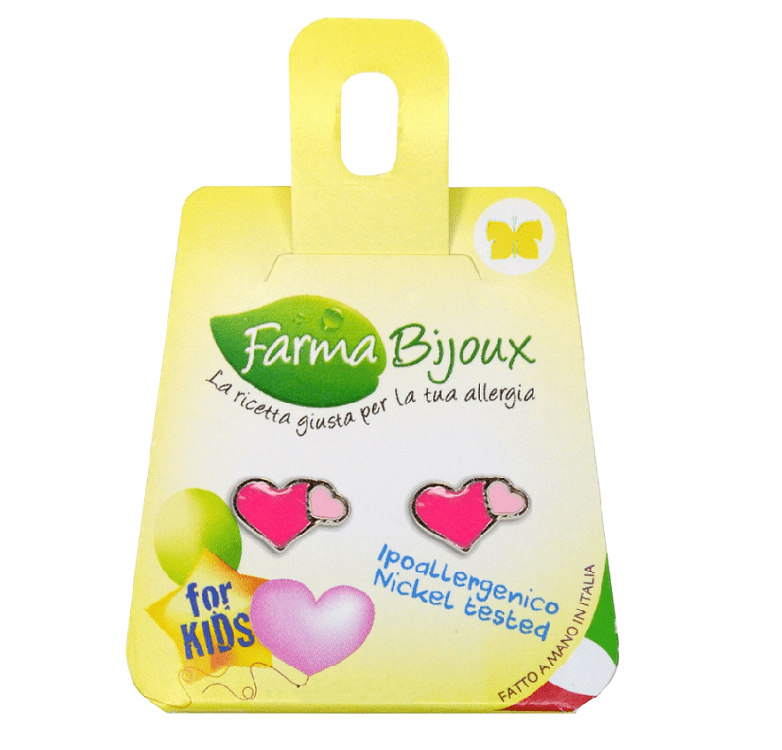 Farma Bijoux Double Heart Διπλή Καρδούλα Φουξ & Ροζ 1 ζευγάρι