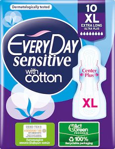 Every Day Sensitive with Cotton Extra Long Σερβιέτες με Φτερά για Αυξημένη Ροή 8 Σταγόνες 10τμχ
