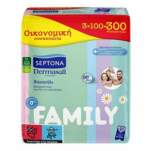 Septona Dermasoft Chamomille Family Μωρομάντηλα χωρίς Οινόπνευμα & Parabens με Χαμομήλι 3x100τμχ