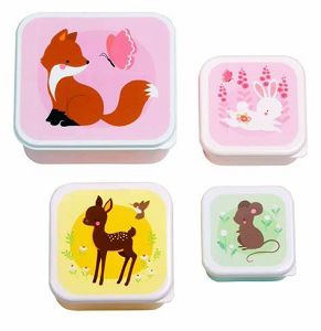 A little lovely company Σετ 4 δοχεία φαγητού Lunch & Snack Box Forest Friends Pink
