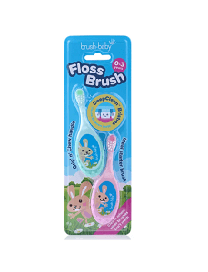 Brush-Baby FlossBrush Οδοντόβουρτσα και μασητικό 2 σε 1 για 0-3 ετών (Διπλή συσκευασία) -Ροζ/Τιρκουάζ
