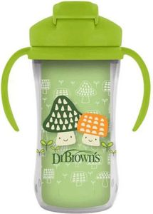Dr. Brown's Παιδικό Ποτηράκι με Λαβές και Καλαμάκι από Πλαστικό Πράσινο 300ml Μανιτάρια 12m+