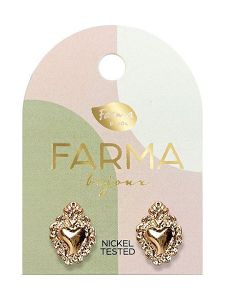 Farma Bijoux Υποαλλεργικά Σκουλαρίκια Χρυσές Σκαλισμένες Καρδιές 14mm