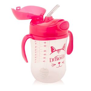DR.BROWN'S Baby's First Straw Cup Κύπελλο με καλαμάκι & λαβές 6m+ Ροζ 270ml