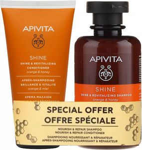 Apivita Set Shine & Revitalizing Shampoo with Orange and Honey Σαμπουάν Λάμψης & Αναζωογόνησης 250ml & Conditioner Κρέμα Μαλλιών 150ml
