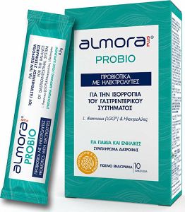 Almora Plus Probio Προβιοτικά με Ηλεκτρολύτες για Ανακούφιση των Συμπτωμάτων της Διάρροιας & Ενυδάτωση του Οργανισμού 10 φακελίσκοι