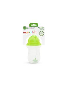 MUNCHKIN Tip & Sip Straw Cup Tall , Ποτήρι με Καλαμάκι & Βαρίδι που δε Χύνεται, Πράσινο - 296ml