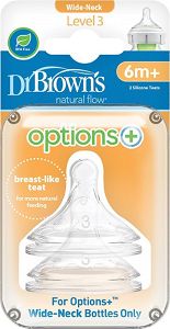 Dr. Brown's Options+ Θηλές από Σιλικόνη Γρήγορης Ροής για 6+ μηνών 2τμχ