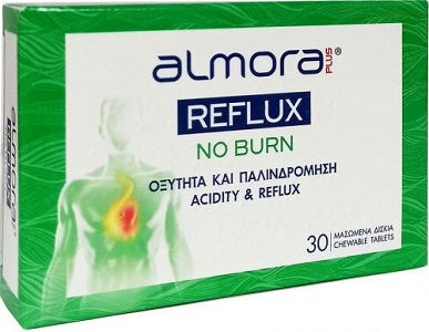 Almora Plus Reflux No Burn Συμπλήρωμα για την Δυσπεψία, Καούρα, Παλινδρόμηση 30 μασώμενες ταμπλέτες