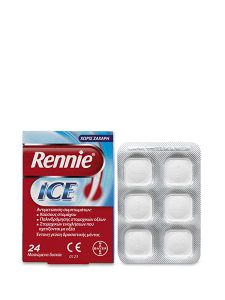 Rennie® Ice Αντιμετώπιση Συμπτωμάτων Καύσους Στομάχου/Γαστρικών Ενοχλήσεων - 24 Μασώμενα Δισκία Χωρίς Ζάχαρη