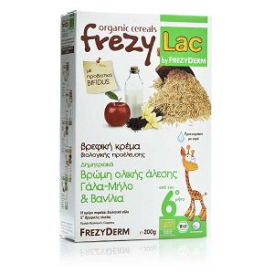 Frezyderm Frezylac Bio Cereal Βρώμης Ολικής Άλεσης με Γάλα, Μήλο και Βανίλια Βρεφική Κρέμα 200gr