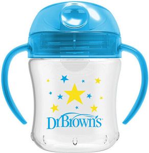 Dr. Brown's Εκπαιδευτικό Μπιμπερό Σιλικόνης με Λαβές Μπλε Αστεράκια για 6m+ 180ml