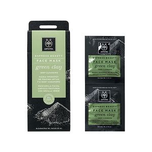 Apivita Express Beauty Face Mask Green Clay Μάσκα Προσώπου Πράσινη Άργιλος για Βαθύ Καθαρισμό 2x8ml