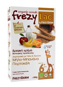Frezyderm Frezylac Bio Cereal Βιολογική Βρεφική Κρέμα Frezylac Δημητριακών με Γάλα και Μήλο, Μπανάνα, Πορτοκάλι 200gr